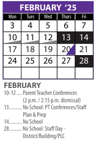 District School Academic Calendar for Central NE Support Serv Prog for February 2025