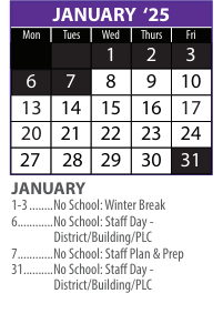 District School Academic Calendar for Central NE Support Serv Prog for January 2025