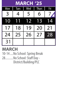 District School Academic Calendar for Central NE Support Serv Prog for March 2025