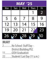 District School Academic Calendar for Central NE Support Serv Prog for May 2025