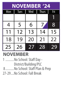 District School Academic Calendar for Central NE Support Serv Prog for November 2024