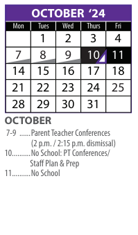 District School Academic Calendar for Central NE Support Serv Prog for October 2024