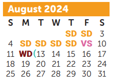 District School Academic Calendar for John Garner Elementary for August 2024