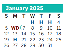 District School Academic Calendar for Milam Elementary for January 2025