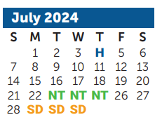 District School Academic Calendar for Milam Elementary for July 2024
