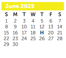 District School Academic Calendar for Crockett Elementary for June 2025