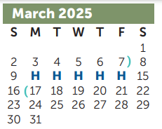 District School Academic Calendar for P A S S Learning Ctr for March 2025