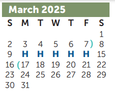 District School Academic Calendar for Dickinson Elementary for March 2025