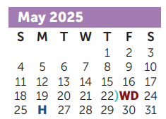 District School Academic Calendar for P A S S Learning Ctr for May 2025