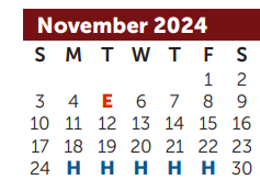 District School Academic Calendar for John Garner Elementary for November 2024