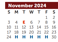 District School Academic Calendar for Milam Elementary for November 2024
