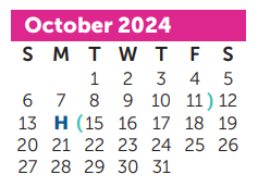 District School Academic Calendar for Bill Arnold Middle School for October 2024