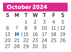 District School Academic Calendar for Milam Elementary for October 2024