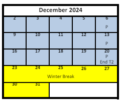 District School Academic Calendar for Alternative 3a-jr High for December 2024