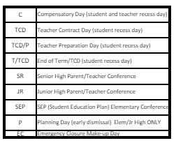 District School Academic Calendar Legend for Bennion Jr High