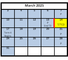 District School Academic Calendar for Alternative 3a-jr High for March 2025