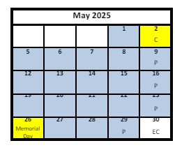 District School Academic Calendar for Alternative 3a-jr High for May 2025