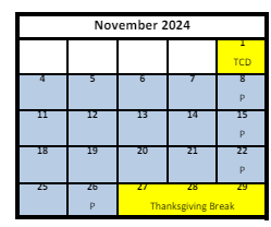 District School Academic Calendar for Valley Crest School for November 2024
