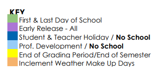 District School Academic Calendar Legend for Grapevine Elementary
