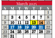 District School Academic Calendar for Dove Elementary for March 2025