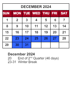 District School Academic Calendar for Spring Hill Elementary School for December 2024