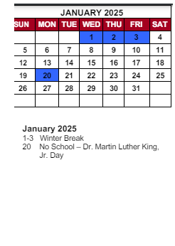 District School Academic Calendar for Spring Hill Elementary School for January 2025