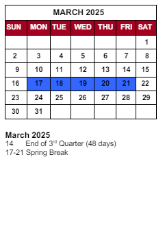 District School Academic Calendar for Spring Hill Elementary School for March 2025