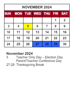 District School Academic Calendar for Spring Hill Elementary School for November 2024