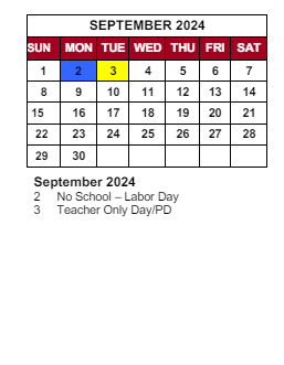 District School Academic Calendar for Spring Hill Elementary School for September 2024