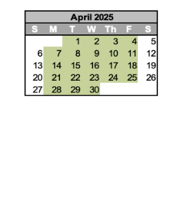 District School Academic Calendar for Greenfield Intermediate School for April 2025
