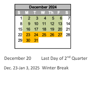 District School Academic Calendar for Greenfield Intermediate School for December 2024
