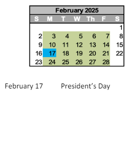 District School Academic Calendar for Greenfield Intermediate School for February 2025