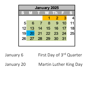 District School Academic Calendar for Greenfield Intermediate School for January 2025
