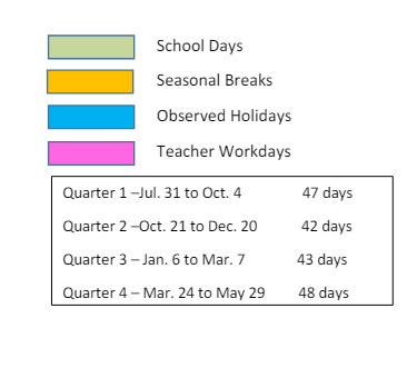 District School Academic Calendar Legend for Greenfield Intermediate School