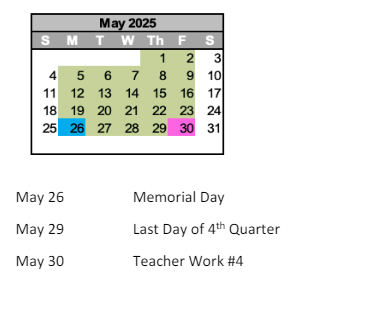 District School Academic Calendar for Greenfield Intermediate School for May 2025