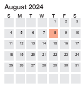 District School Academic Calendar for Overbrook Child Dev Ctr for August 2024