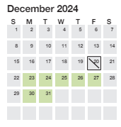 District School Academic Calendar for Overbrook Child Dev Ctr for December 2024