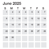 District School Academic Calendar for Overbrook Child Dev Ctr for June 2025