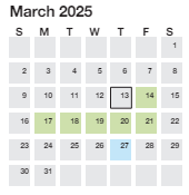 District School Academic Calendar for Overbrook Child Dev Ctr for March 2025