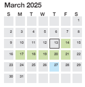 District School Academic Calendar for Alexander Elementary for March 2025