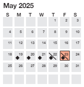 District School Academic Calendar for Alexander Elementary for May 2025