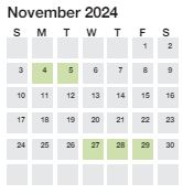 District School Academic Calendar for Overbrook Child Dev Ctr for November 2024