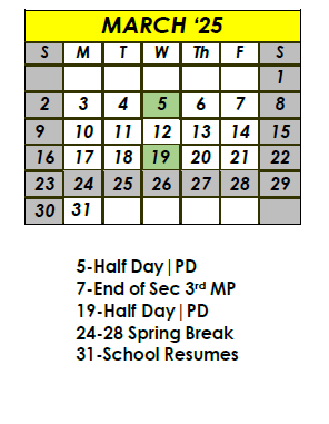 District School Academic Calendar for Em Boyd Elementary School for March 2025
