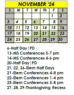 District School Academic Calendar for Em Boyd Elementary School for November 2024