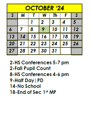 District School Academic Calendar for Em Boyd Elementary School for October 2024