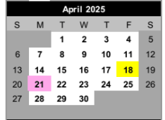 District School Academic Calendar for Griffith Middle School for April 2025