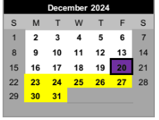 District School Academic Calendar for Griffith Middle School for December 2024
