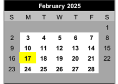District School Academic Calendar for Griffith Middle School for February 2025