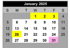 District School Academic Calendar for Griffith Middle School for January 2025