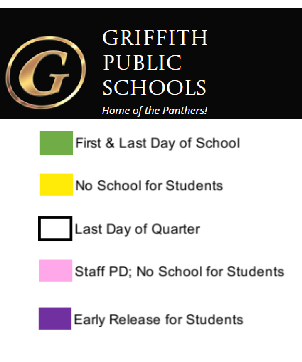District School Academic Calendar Legend for Griffith Middle School